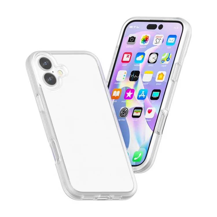 For iPhone 16 Plus Case TPU + PC Matte Translucent Phone Back Cover - White