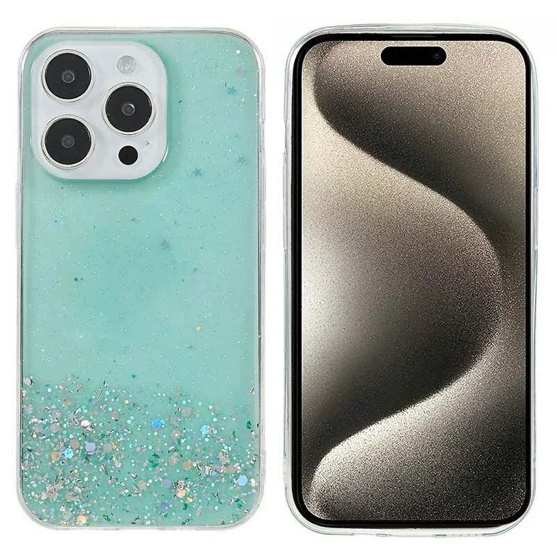 For iPhone 16 Pro Max Case Starry Sky Sparkle Epoxy Anti-Drop TPU Phone Cover - Green