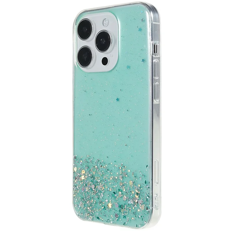 For iPhone 16 Pro Max Case Starry Sky Sparkle Epoxy Anti-Drop TPU Phone Cover - Green