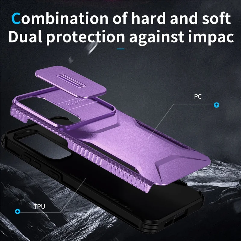 For Samsung Galaxy S24 FE Case Camshield TPU+PC Phone Cover Non-slip Side Edge - Purple