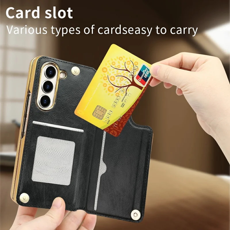 For Samsung Galaxy Z Fold6 5G Case RFID Blocking Card Slot PU+PC Kickstand Phone Cover with Stylus Holder - Black