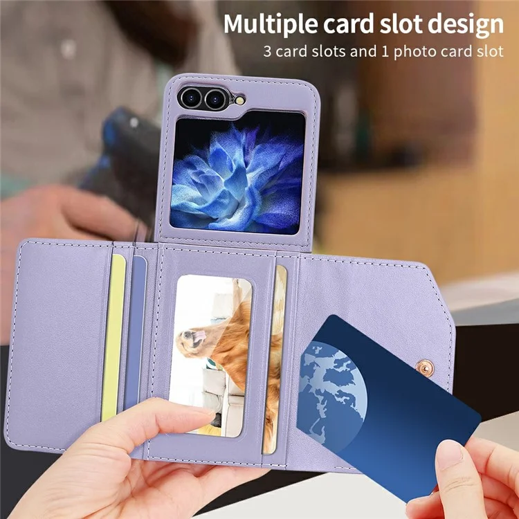 Per Samsung Galaxy Z Flip5 5G Case Con Spalla Copertura Per Telefono Porta Del Portafoglio pc Copertura Per lo Schermo Posteriore Incorporato - Viola