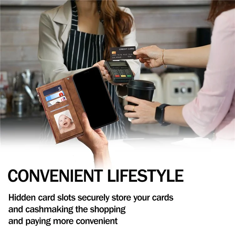 Серия Eseble Star Для Motorola Edge 50 Neo 5g Case Zipper Кожаная Подставка - Коричневый