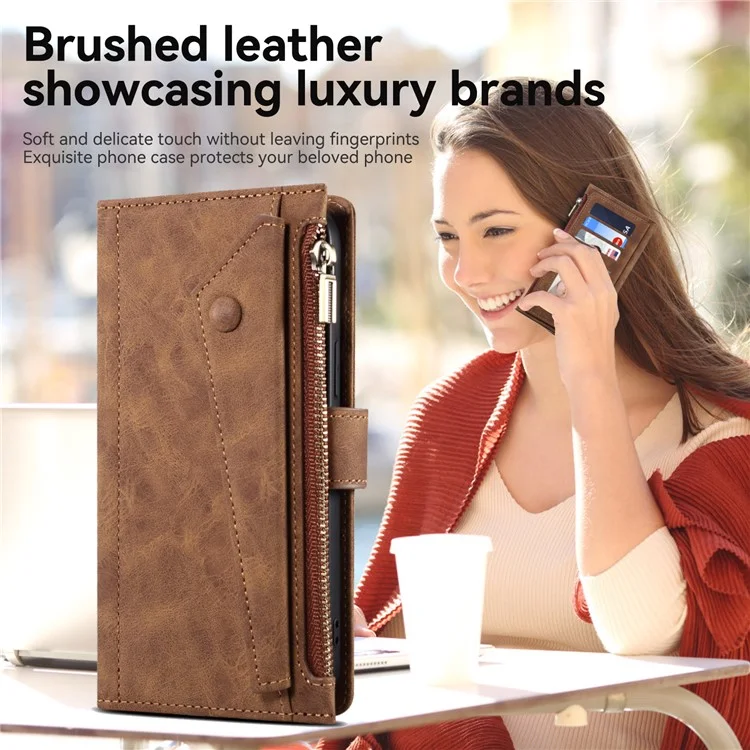 Серия Eseble Star Для Motorola Edge 50 Neo 5g Case Zipper Кожаная Подставка - Коричневый