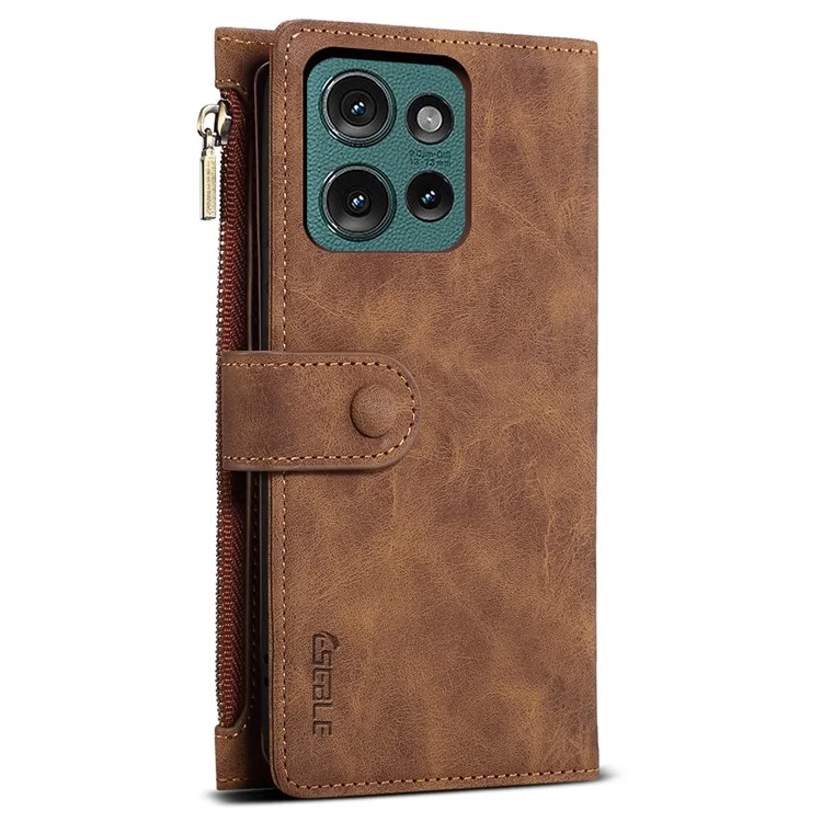 Серия Eseble Star Для Motorola Edge 50 Neo 5g Case Zipper Кожаная Подставка - Коричневый