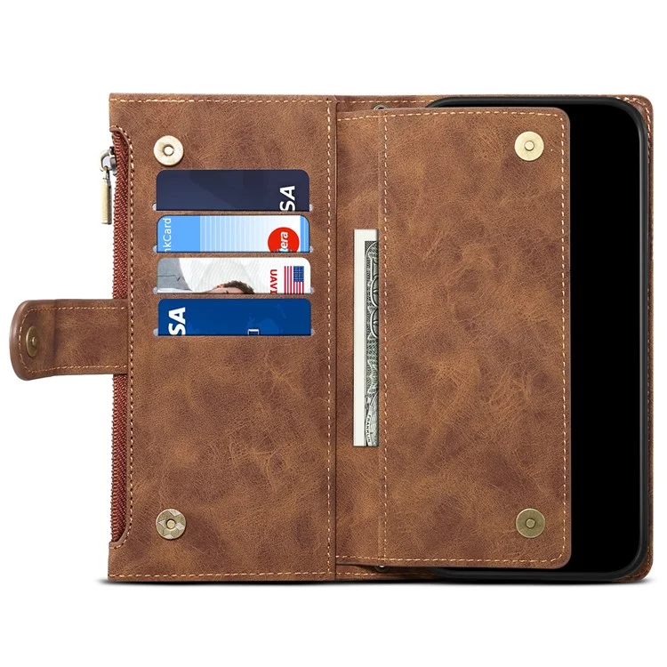 Серия Eseble Star Для Motorola Edge 50 Neo 5g Case Zipper Кожаная Подставка - Коричневый