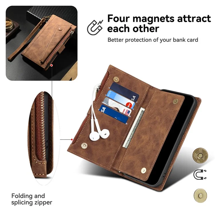 Серия Eseble Star Для Motorola Edge 50 Neo 5g Case Zipper Кожаная Подставка - Коричневый