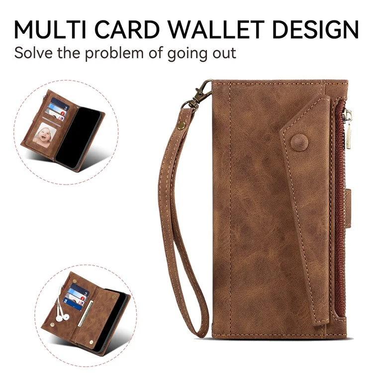 Серия Eseble Star Для Motorola Edge 50 Neo 5g Case Zipper Кожаная Подставка - Коричневый
