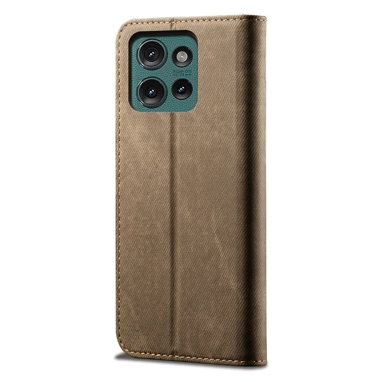 Para Motorola Edge 50 Neo 5G / Moto S50 5G / Thinkphone 25 5G Capa Jeans Cloth Texture Anti-Scratch Leather Stand Phone Cover - Khaki