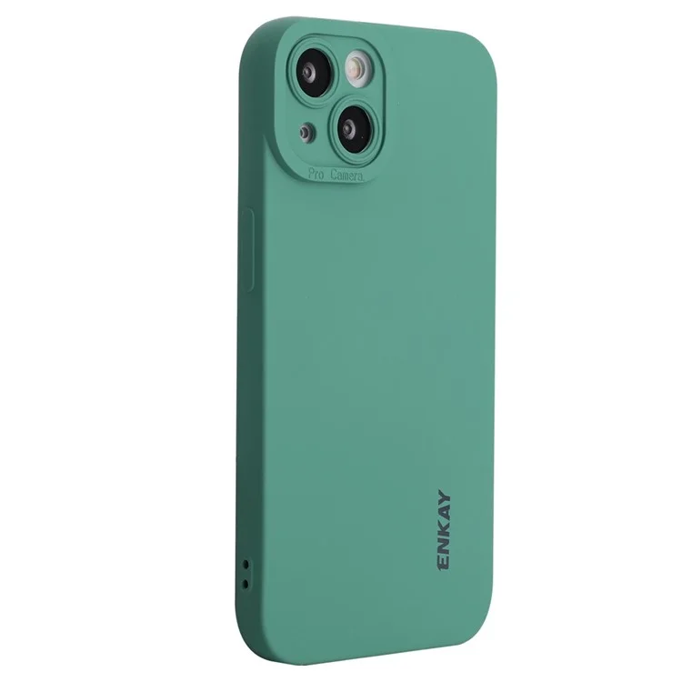 ENKAY HAT PRINCE Для iPhone 14 Solid Color Liquid Silicone Anti-drop Case Camera Lens Precise Cutout Phone Back Cover - Темно-зелёный