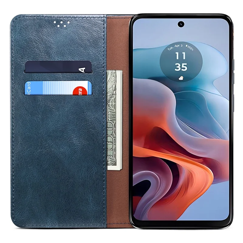 Pour Motorola Moto G55 5G Case Crazy Horse Texture Waxy Leather Wallet Stand Phone Cover - Bleu