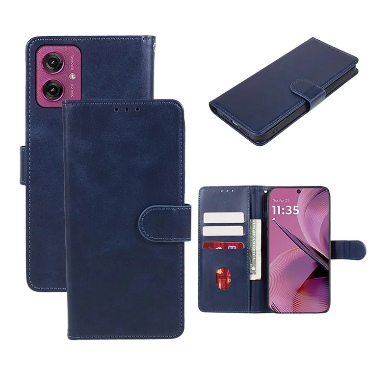 Para Motorola Moto G55 5G Capa Carteira de Couro PU Capa de Telefone Protetora Textura de Vitela - Azul