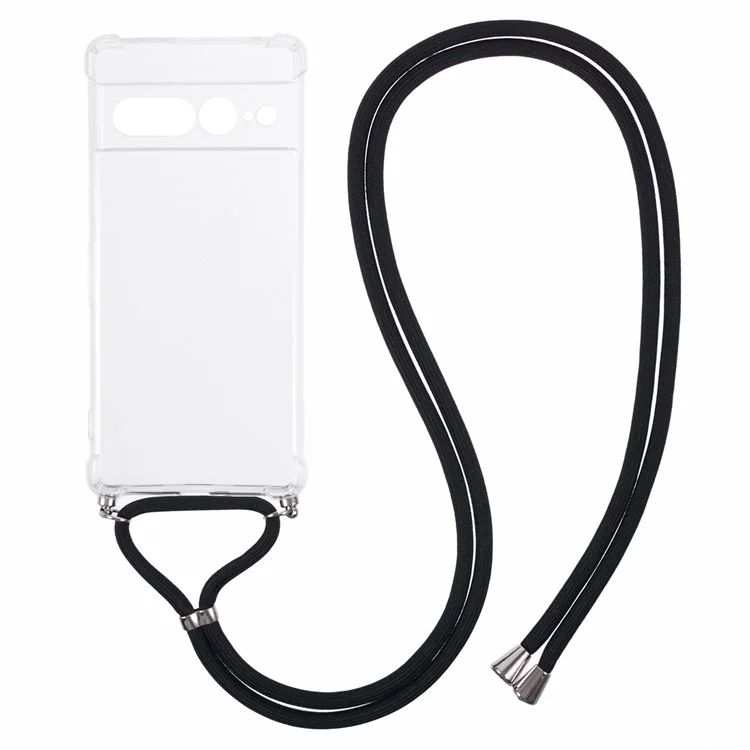 Для Google Pixel 7 Pro 5G Case Arembleced Corner TPU Clear Cay Cover с Lanyard