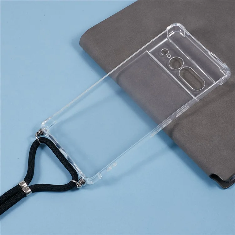 Для Google Pixel 7 Pro 5G Case Arembleced Corner TPU Clear Cay Cover с Lanyard