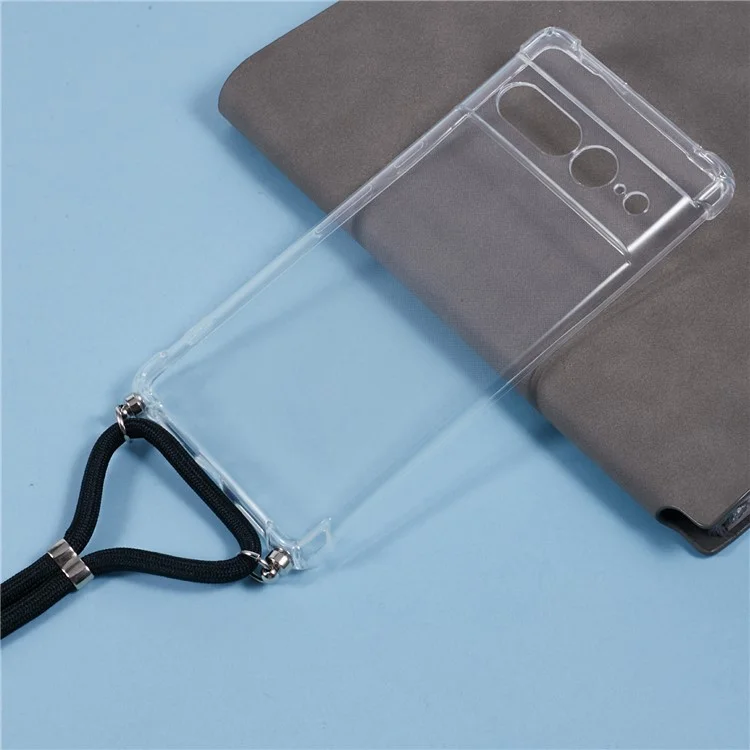Для Google Pixel 7 Pro 5G Case Arembleced Corner TPU Clear Cay Cover с Lanyard