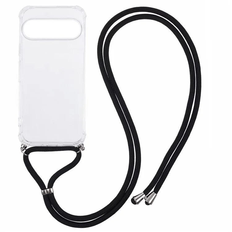 Per Google Pixel 9 / Pixel 9 Pro Case Four Corners Clear TPU Phone Cover con Cinturino (Large Lens Hole)