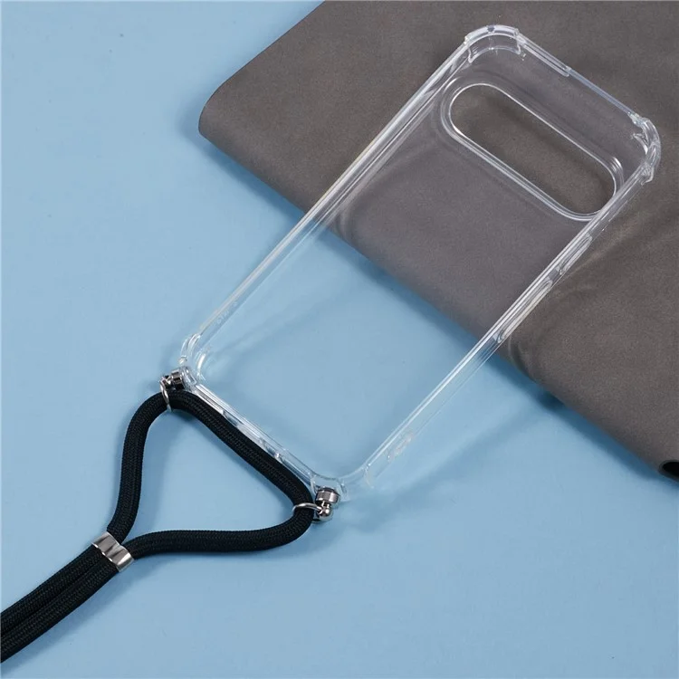 Per Google Pixel 9 / Pixel 9 Pro Case Four Corners Clear TPU Phone Cover con Cinturino (Large Lens Hole)