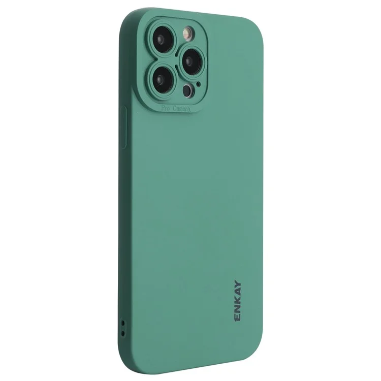 ENKAY HAT PRINCE Per iPhone 14 Pro Max Camera Lens Preciso Cutout Custodia in Silicone Liquido Colore Solido Custodia Protettiva per Telefono - Verde Nerastro
