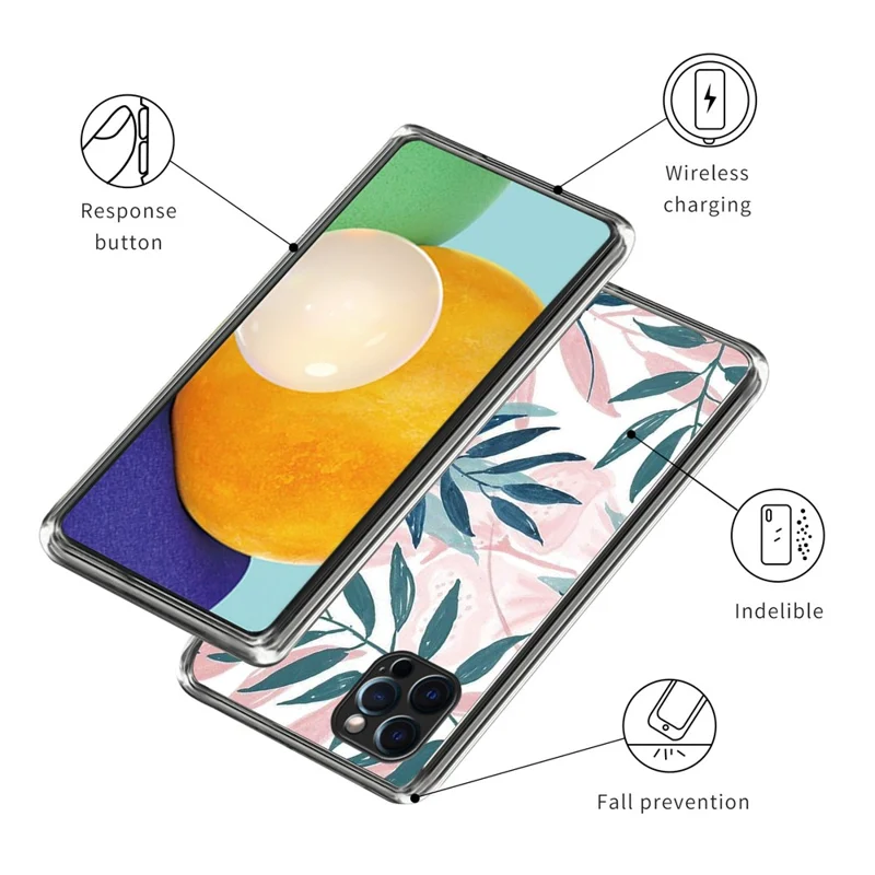 For iPhone 16 Pro Case Patroonbedrukte Stootvaste TPU Hoesje - Bladeren