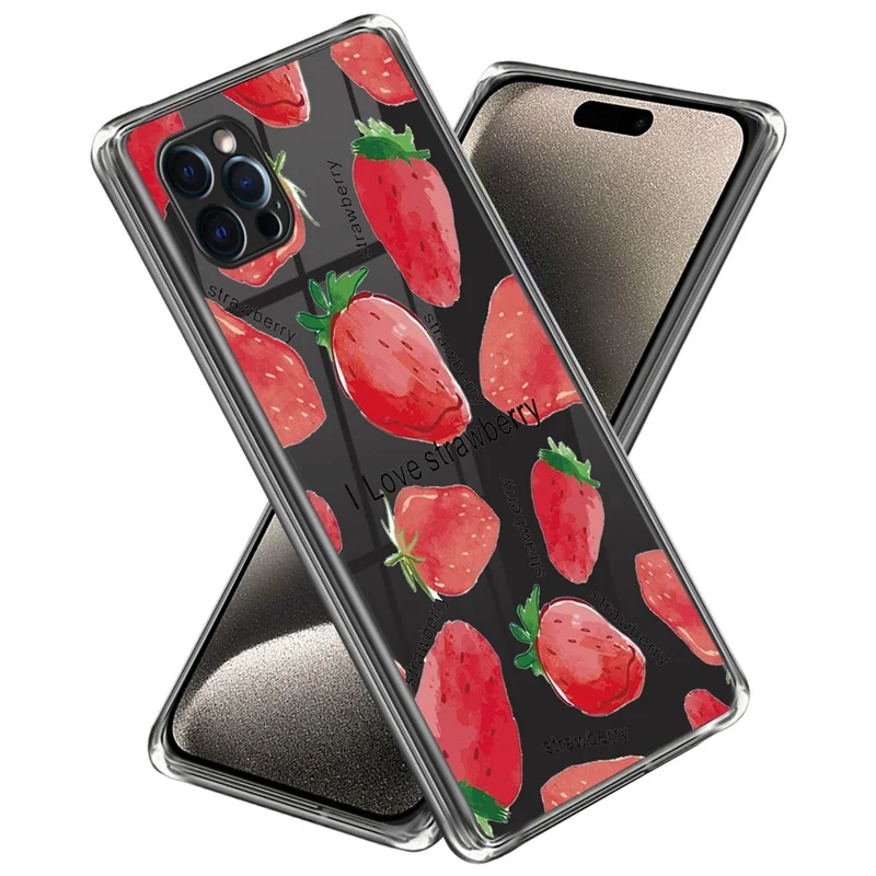 For iPhone 16 Pro Case Pattern Printed Shockproof TPU Phone Cover - Strawberry