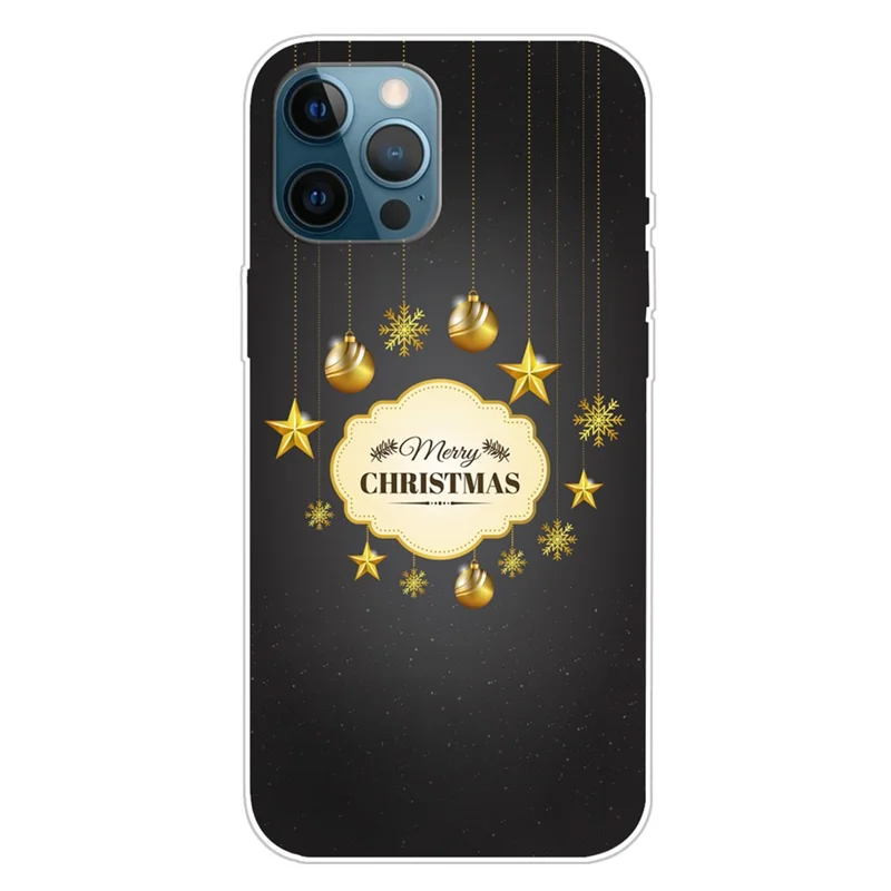 For iPhone 16 Pro Case Christmas Pattern Printing Soft TPU Phone Cover - Gold Decoration