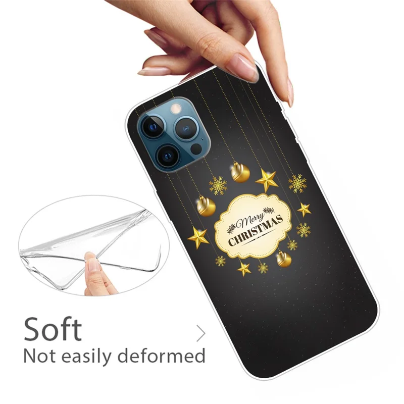 For iPhone 16 Pro Case Christmas Pattern Printing Soft TPU Phone Cover - Gold Decoration