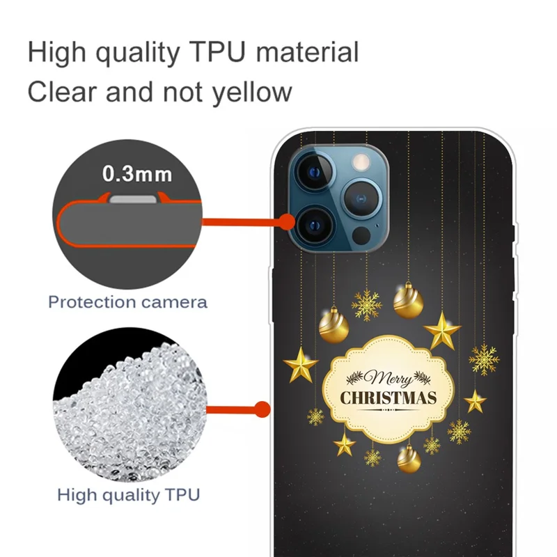 For iPhone 16 Pro Case Christmas Pattern Printing Soft TPU Phone Cover - Gold Decoration