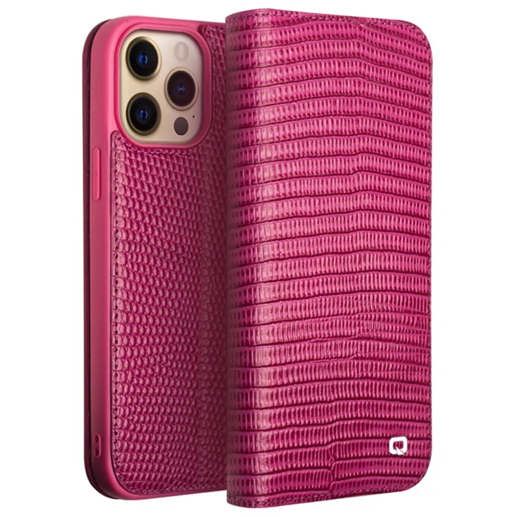 QIALINO For iPhone 14 Pro Max Genuine Leather Case Crocodile Texture Stand Wallet Folio Flip Phone Cover