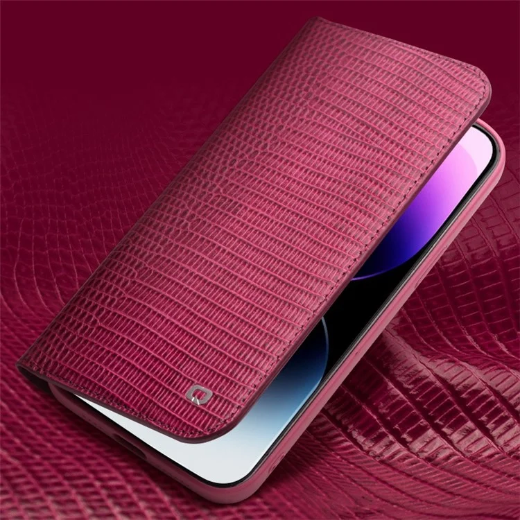 QIALINO For iPhone 14 Pro Max Genuine Leather Case Crocodile Texture Stand Wallet Folio Flip Phone Cover
