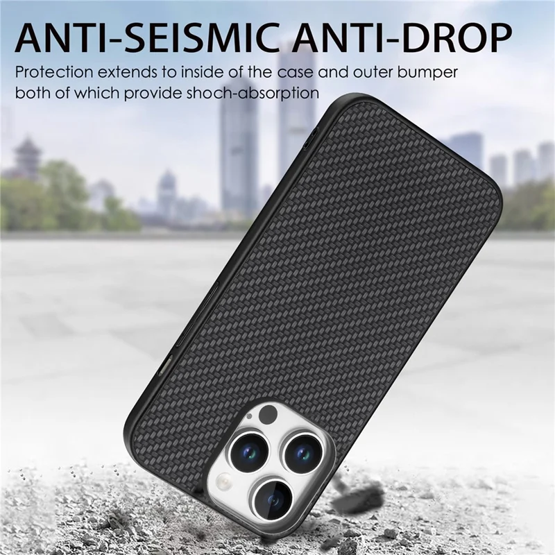 Per Iphone 16 Pro Max Case Carbon Fibre Texture PU+PC+TPU Cover - Nero