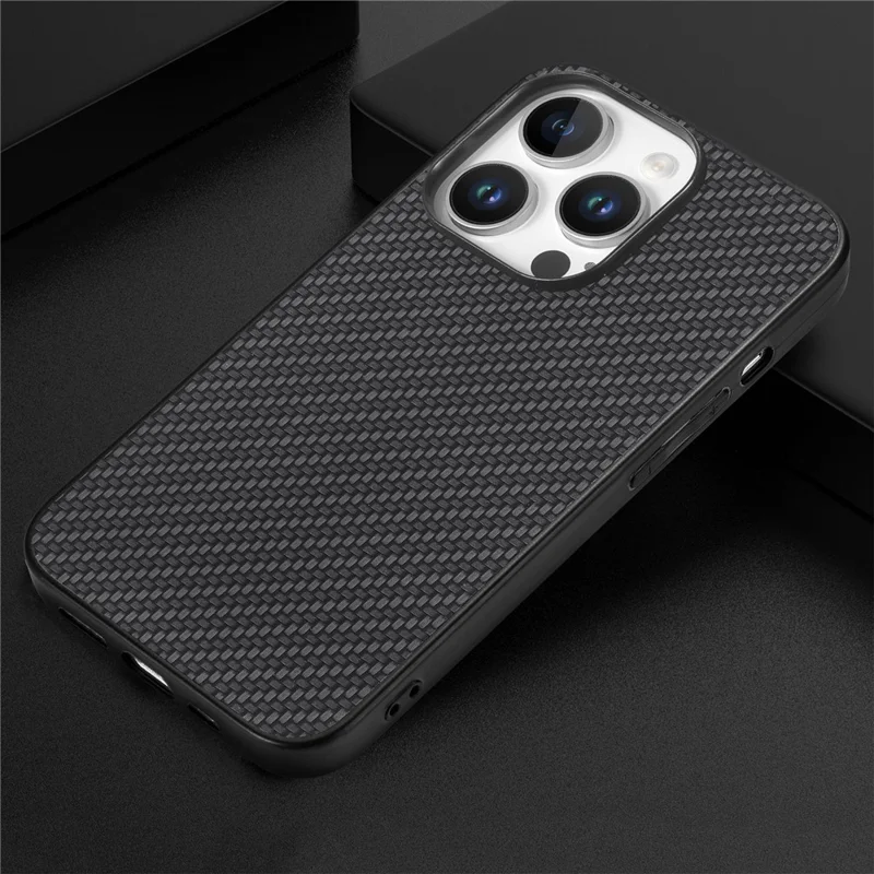Per Iphone 16 Pro Max Case Carbon Fibre Texture PU+PC+TPU Cover - Nero