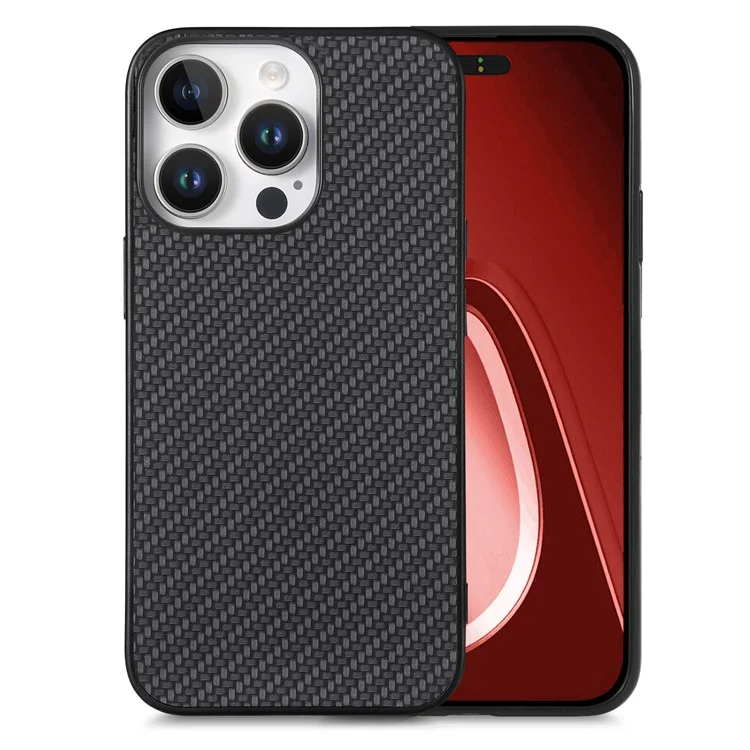 Per Iphone 16 Pro Case Carbon Fibre Texture PU+PC+TPU Cover - Nero