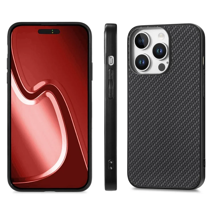 Per Iphone 16 Pro Case Carbon Fibre Texture PU+PC+TPU Cover - Nero
