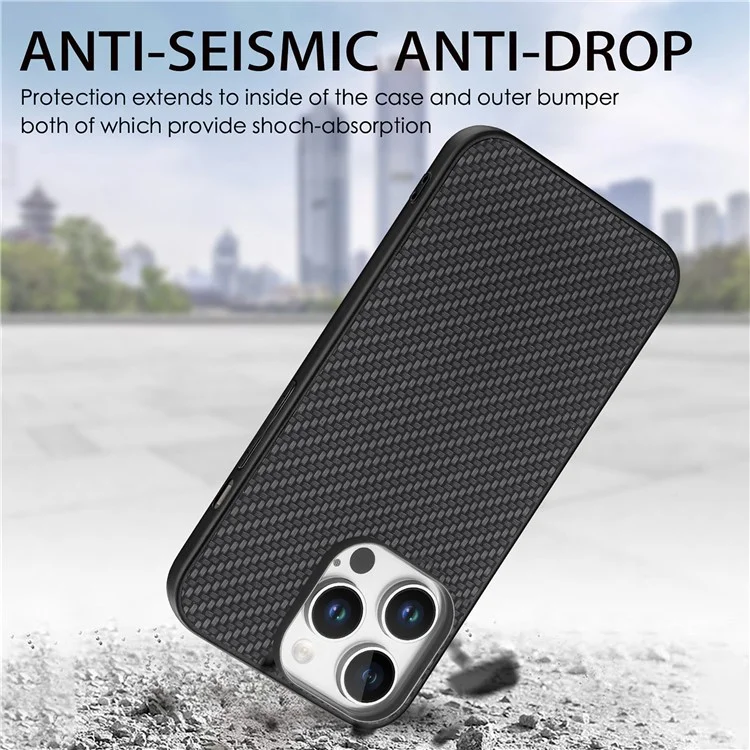 Per Iphone 16 Pro Case Carbon Fibre Texture PU+PC+TPU Cover - Nero
