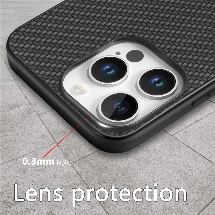 Per Iphone 16 Pro Case Carbon Fibre Texture PU+PC+TPU Cover - Nero