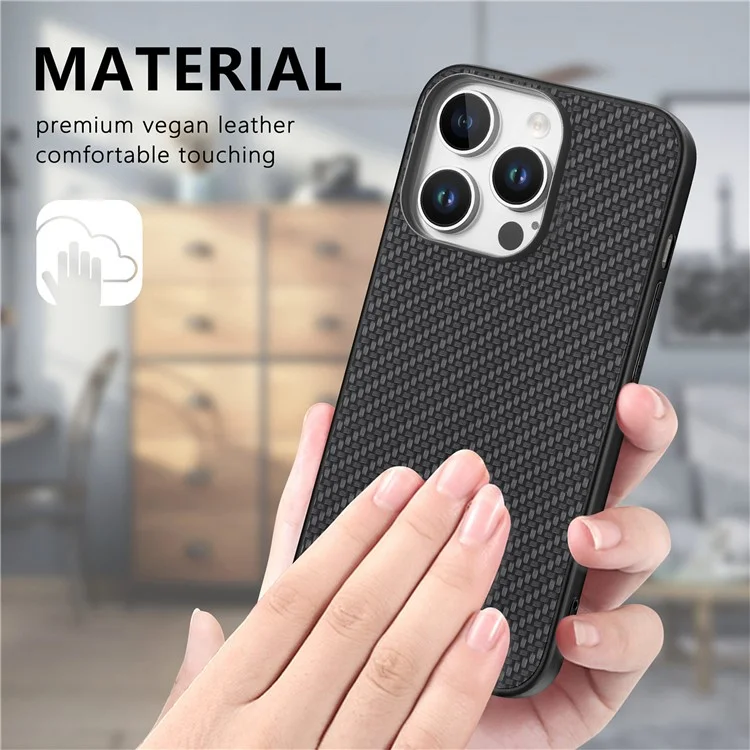 Per Iphone 16 Pro Case Carbon Fibre Texture PU+PC+TPU Cover - Nero