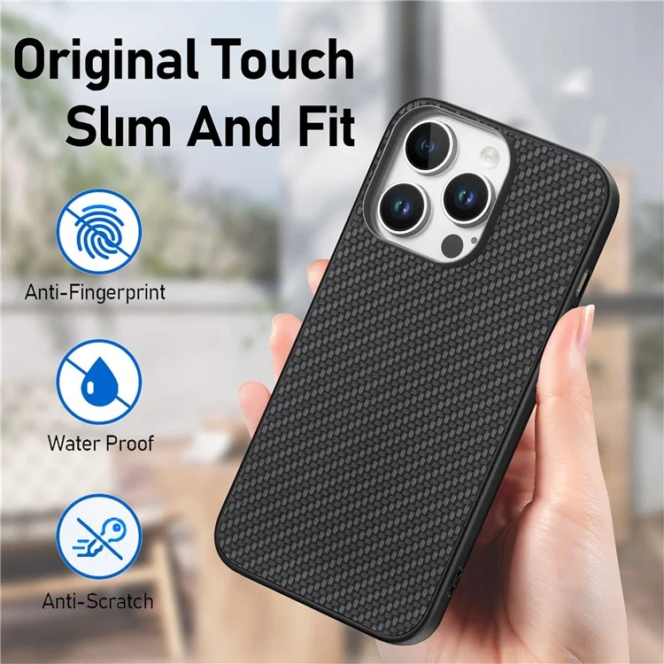 Per Iphone 16 Pro Case Carbon Fibre Texture PU+PC+TPU Cover - Nero