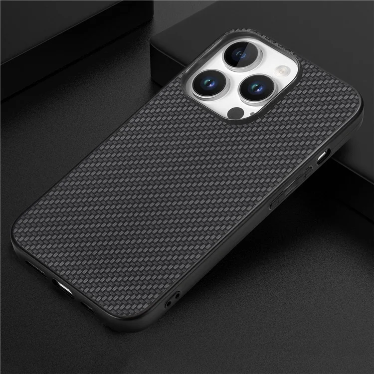 Per Iphone 16 Pro Case Carbon Fibre Texture PU+PC+TPU Cover - Nero
