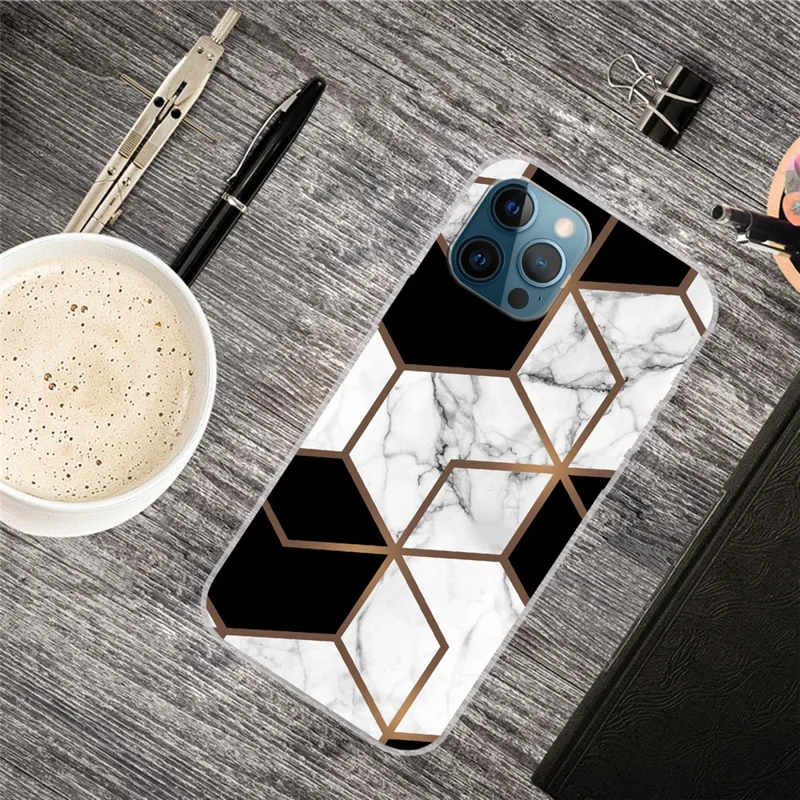 For iPhone 16 Pro Max Etui med Abstrakt Marmorprint i TPU - Style A