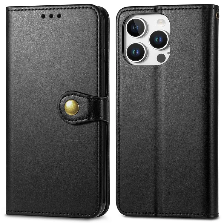 For iPhone 16 Pro Max Case Leather Phone Case Wallet Stand Cover with Wrist Strap - Black