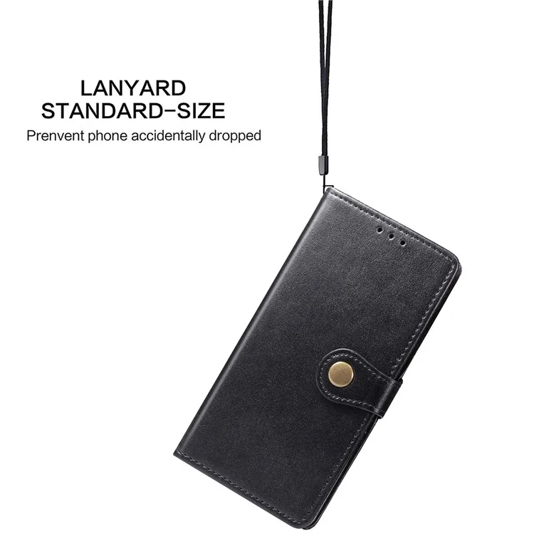 For iPhone 16 Pro Max Case Leather Phone Case Wallet Stand Cover with Wrist Strap - Black