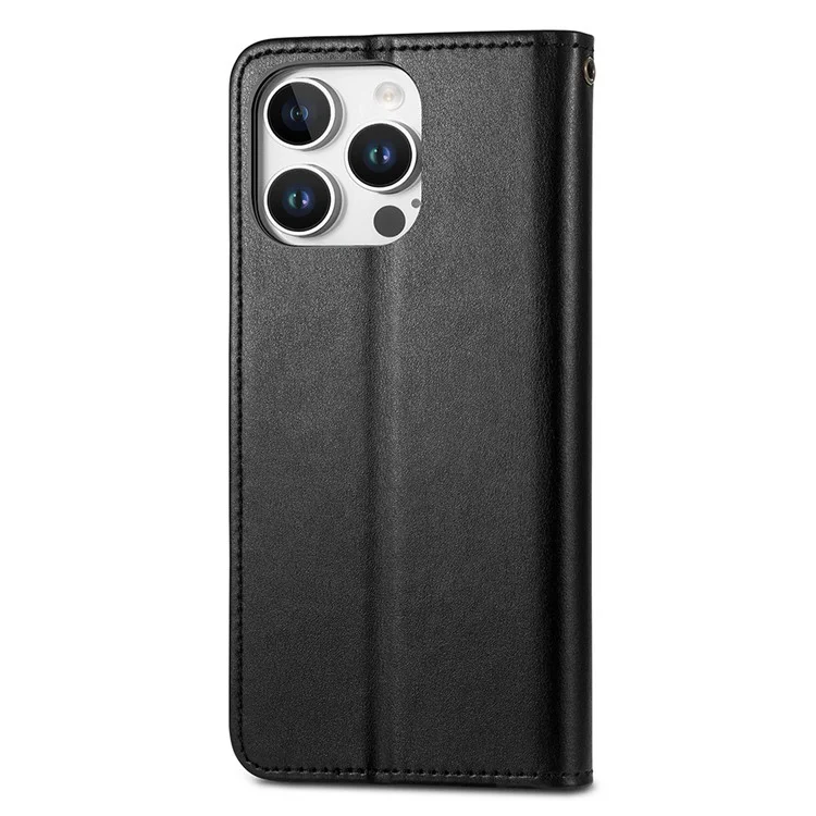 For iPhone 16 Pro Max Case Leather Phone Case Wallet Stand Cover with Wrist Strap - Black
