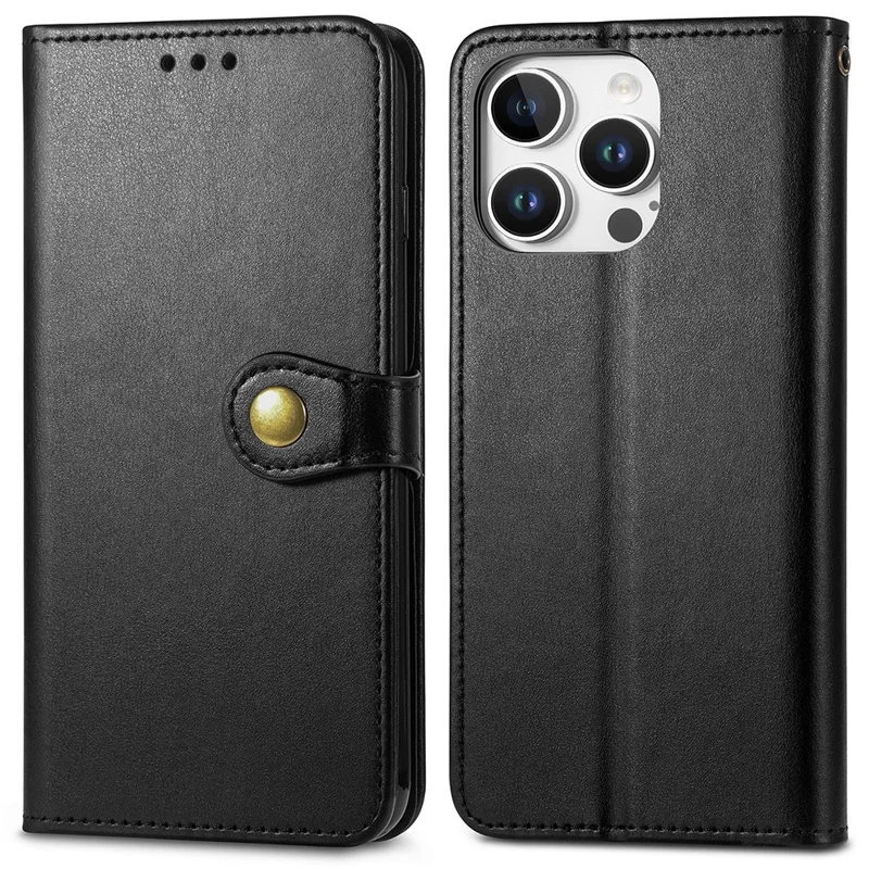 Per Iphone 16 Pro Case Leather Phone Case Coperchio Del Portafoglio Con Cinturino da Polso - Nero