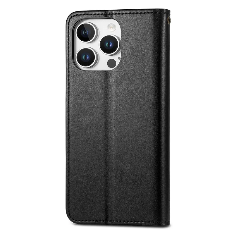 Per Iphone 16 Pro Case Leather Phone Case Coperchio Del Portafoglio Con Cinturino da Polso - Nero