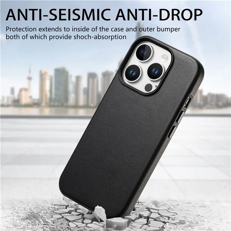 Per Iphone 16 Pro Max Case in Pelle+copertina Per Telefoni Shock Tpu Con Bottoni di Metallo - Nero