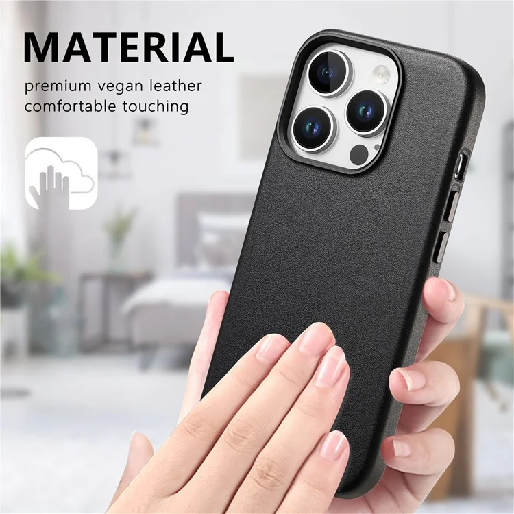 Per Iphone 16 Pro Max Case in Pelle+copertina Per Telefoni Shock Tpu Con Bottoni di Metallo - Nero
