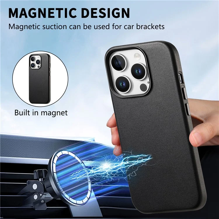Per Iphone 16 Pro Max Case in Pelle+copertina Per Telefoni Shock Tpu Con Bottoni di Metallo - Nero