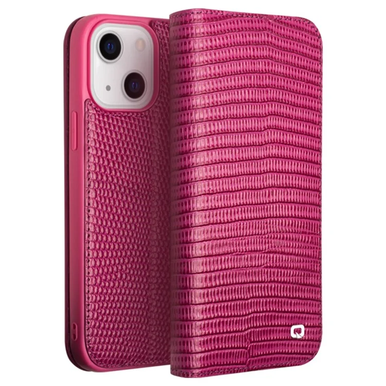 QIALINO per iPhone 14 Plus Custodia in vera pelle antiurto Texture coccodrillo Stand Wallet Cover