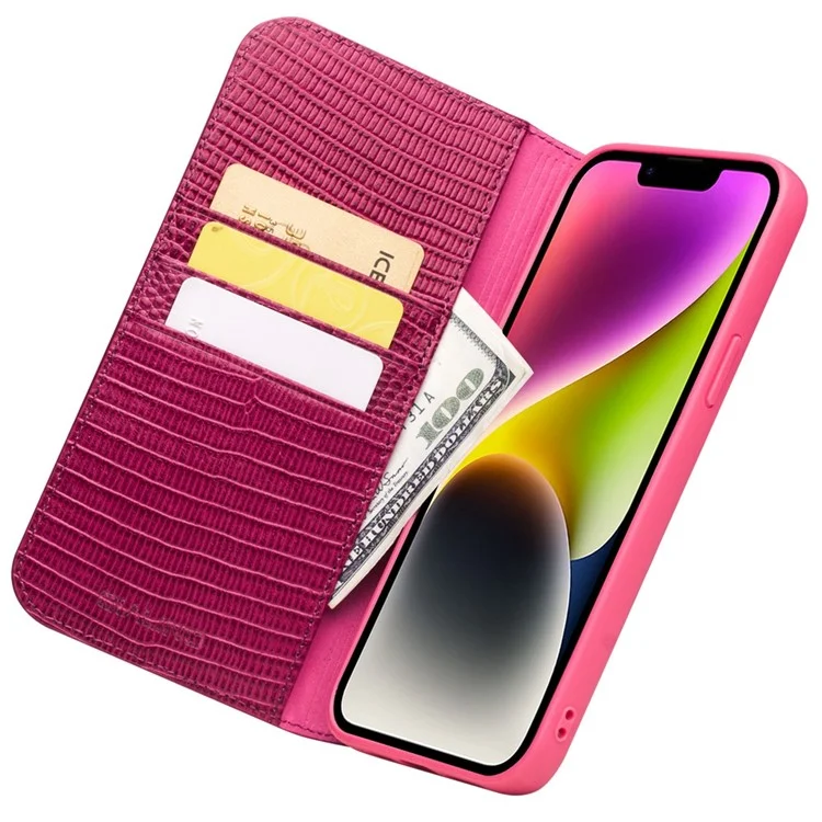 QIALINO per iPhone 14 Plus Custodia in vera pelle antiurto Texture coccodrillo Stand Wallet Cover