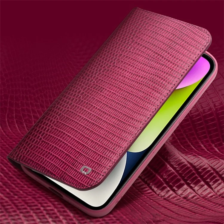 QIALINO per iPhone 14 Plus Custodia in vera pelle antiurto Texture coccodrillo Stand Wallet Cover